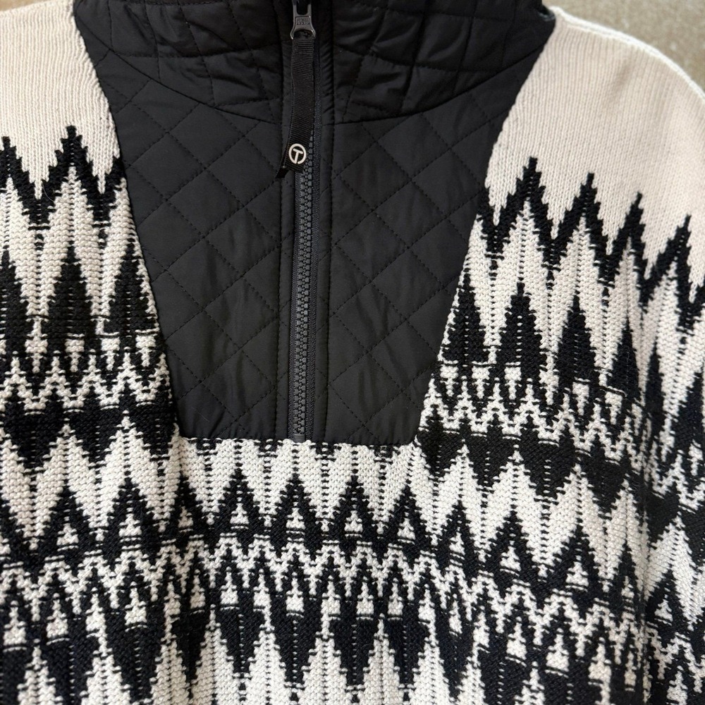 T by Talbots Sweater Womens Large Black White Quilted Bib Quarter‎ Zip Geometric - Picture 4 of 6